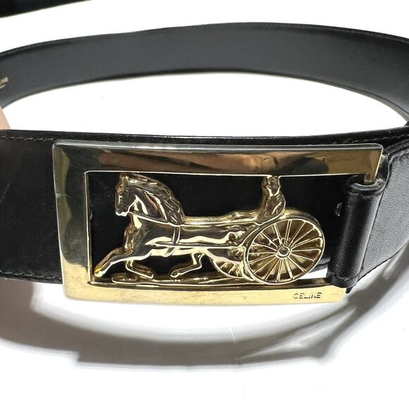 Celine Paris Gold Horse Carriage Buckle Leather Belt Size 85 Medium main image 7